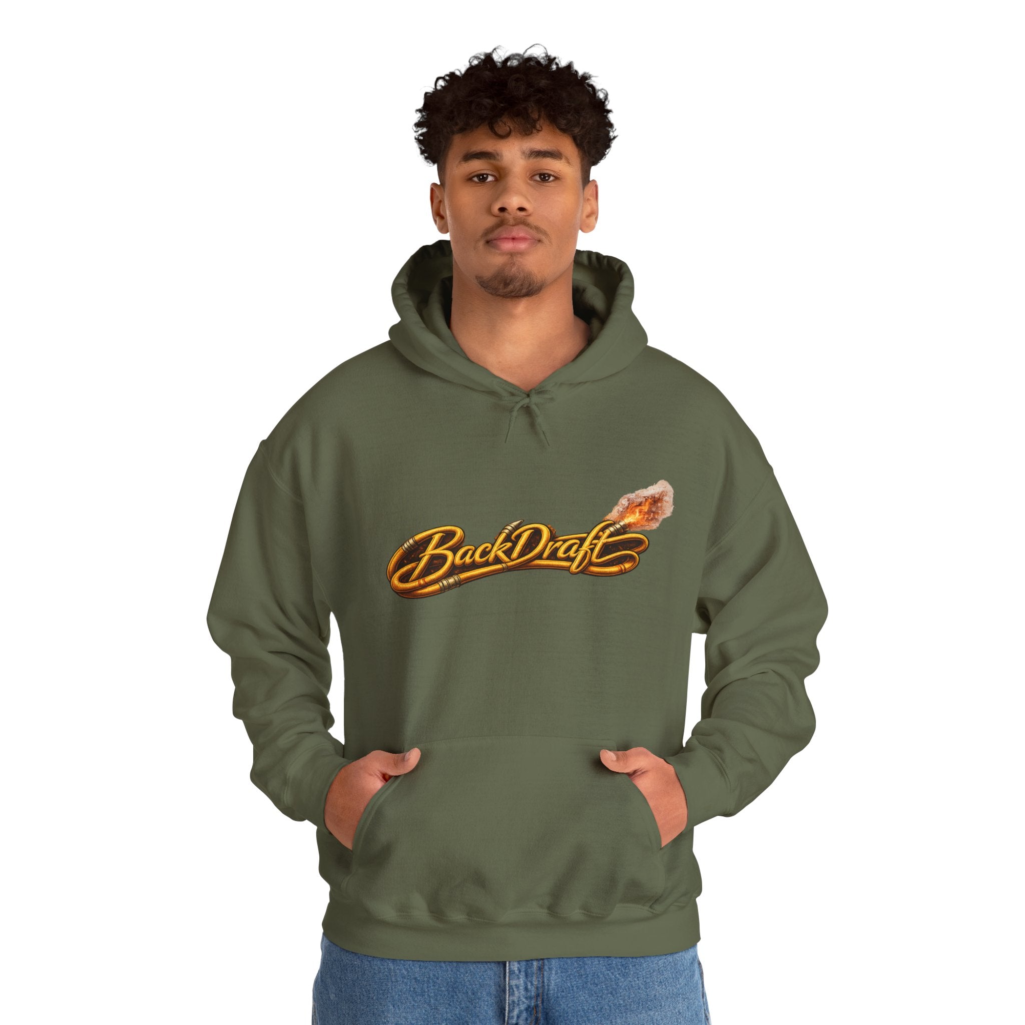 BackDraft Logo Hoodie — Retro Flame Script Pullover