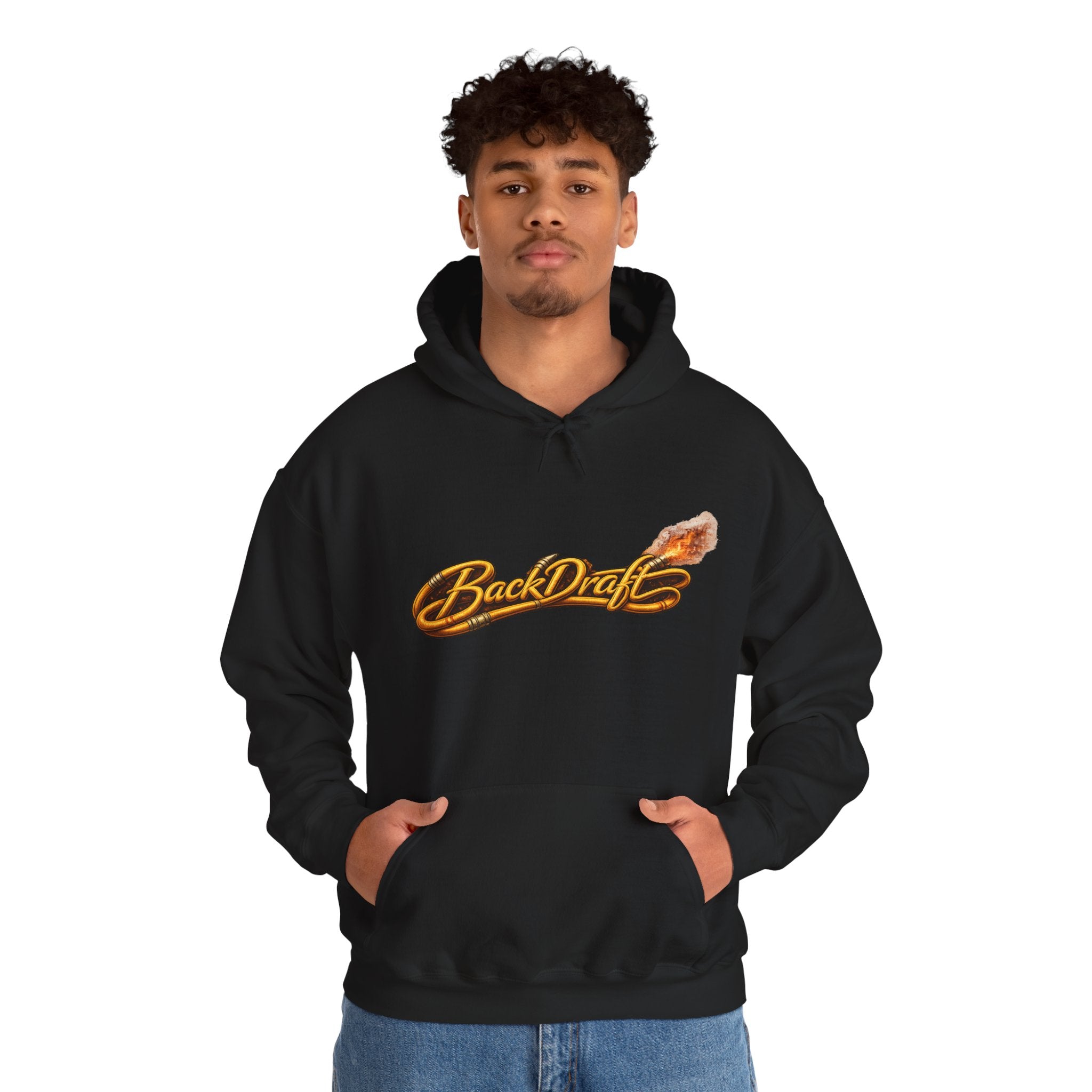 BackDraft Logo Hoodie — Retro Flame Script Pullover