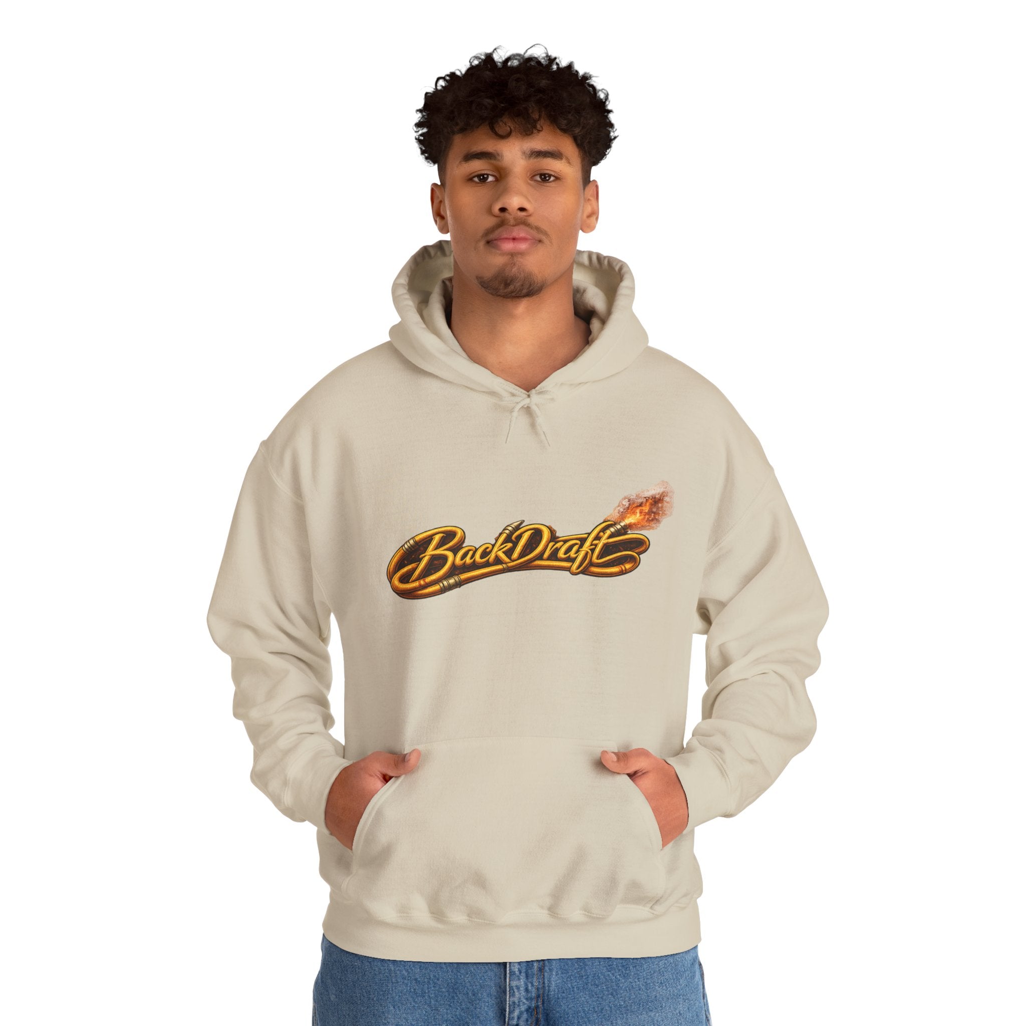 BackDraft Logo Hoodie — Retro Flame Script Pullover