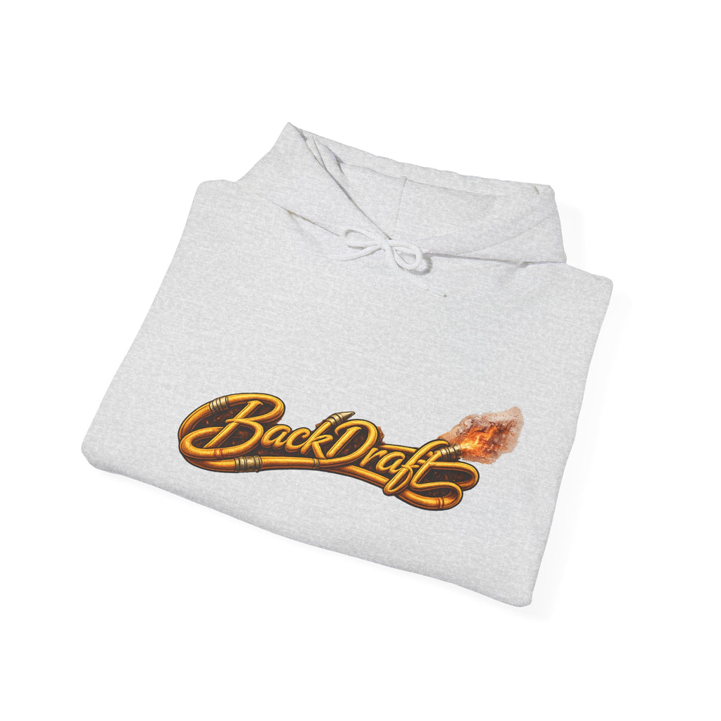 BackDraft Logo Hoodie — Retro Flame Script Pullover