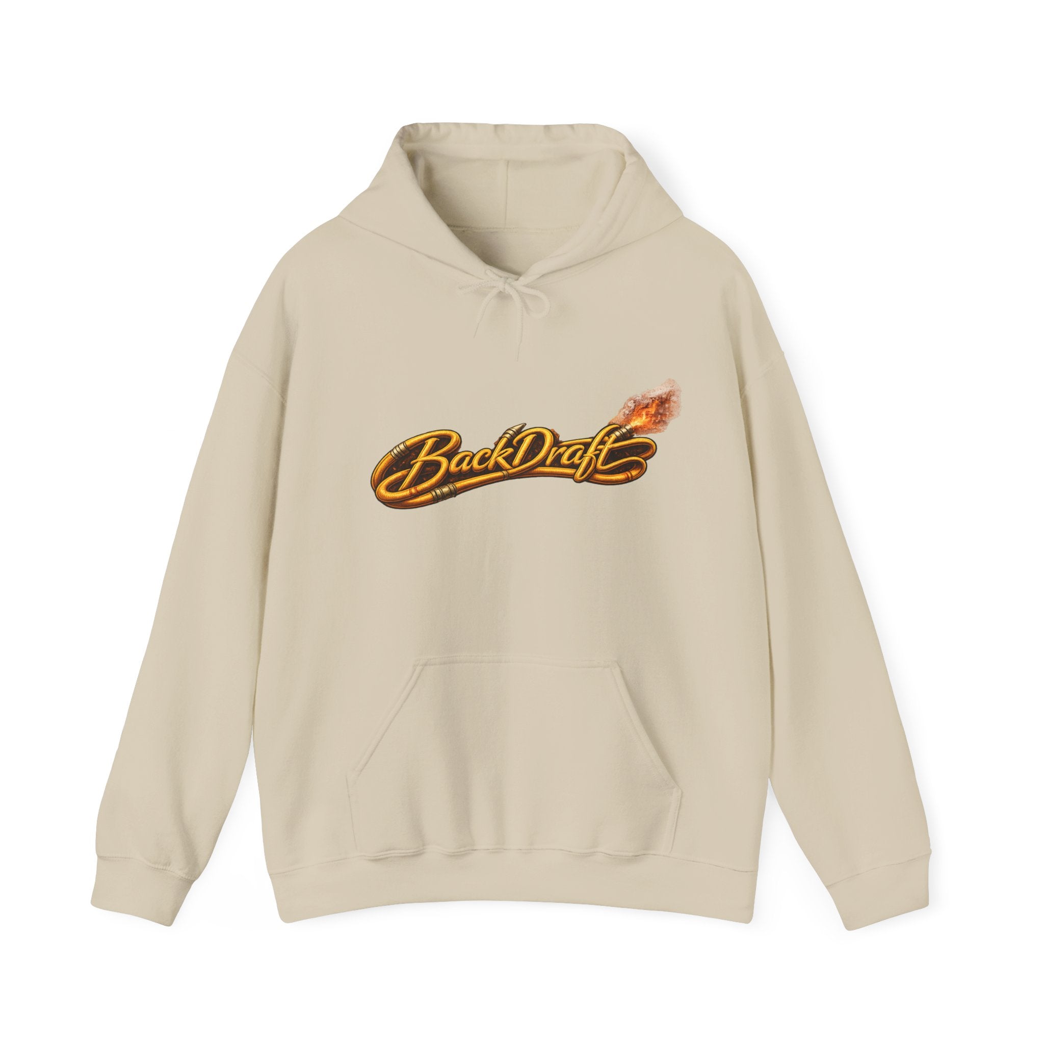 BackDraft Logo Hoodie — Retro Flame Script Pullover