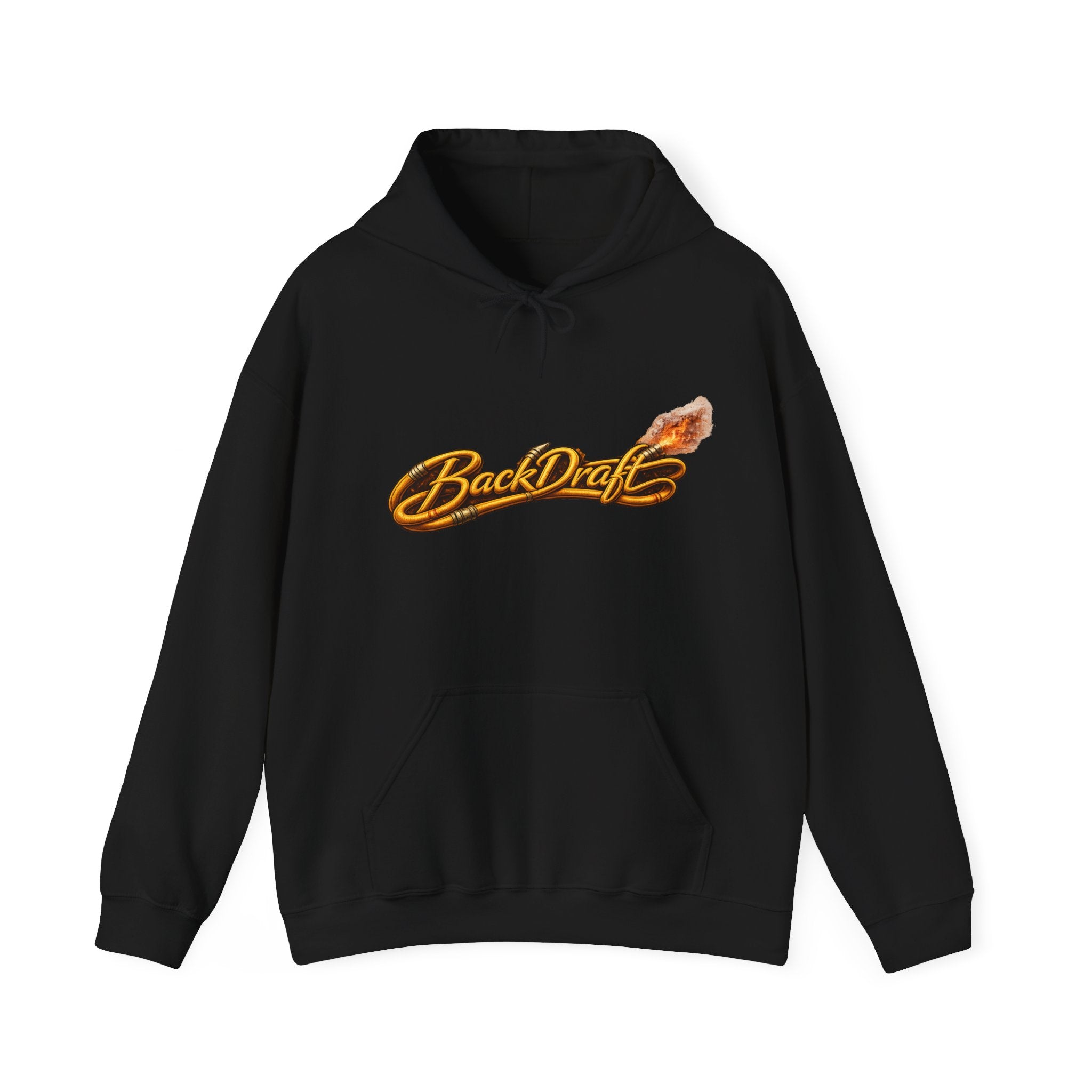 BackDraft Logo Hoodie — Retro Flame Script Pullover