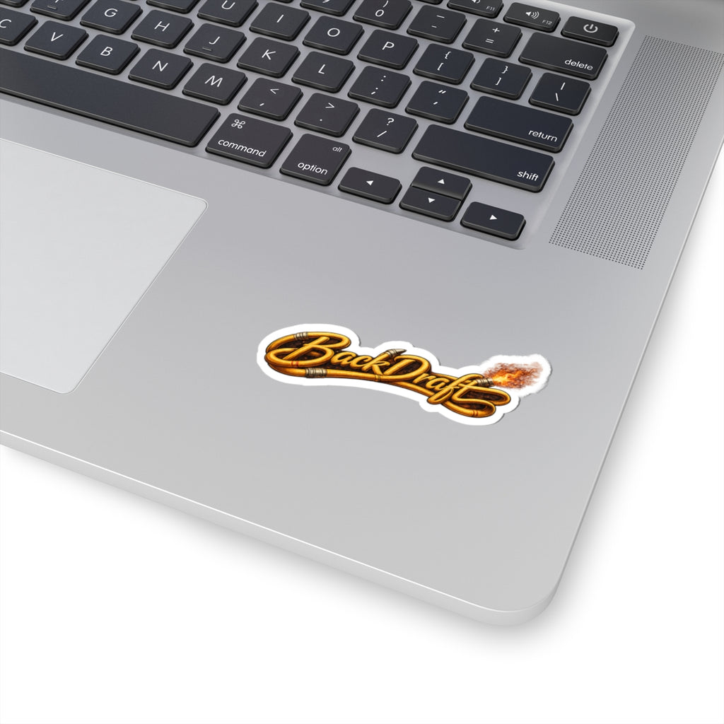BackDraft Fire Logo Sticker — Kiss-Cut Flame Decal for Laptops & Gear