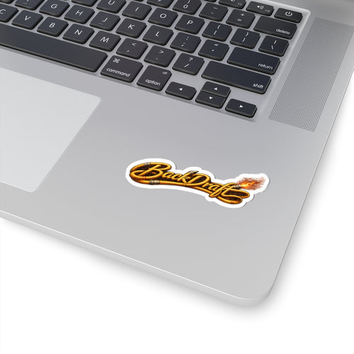 BackDraft Fire Logo Sticker — Kiss-Cut Flame Decal for Laptops & Gear