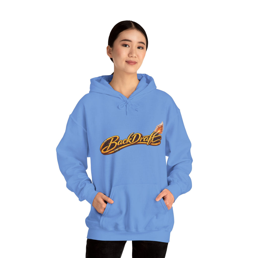 BackDraft Logo Hoodie — Retro Flame Script Pullover