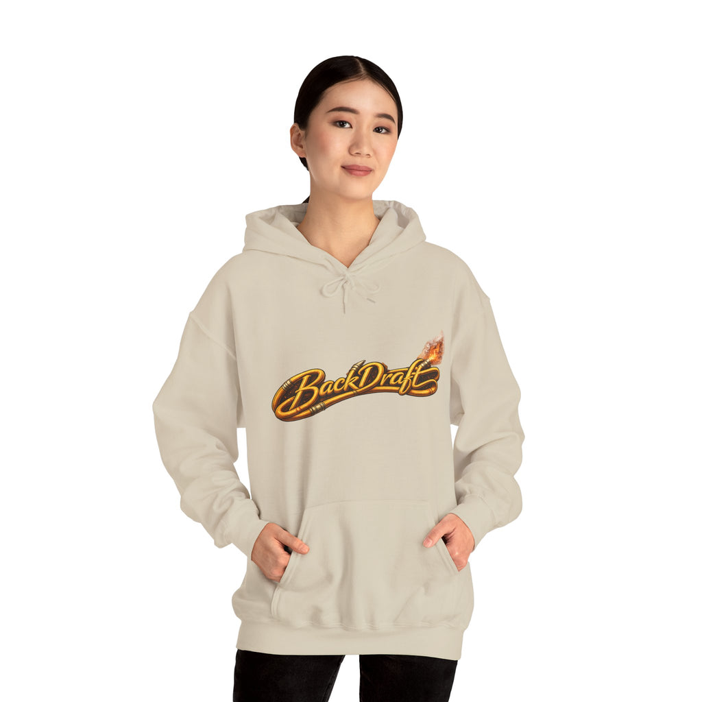 BackDraft Logo Hoodie — Retro Flame Script Pullover