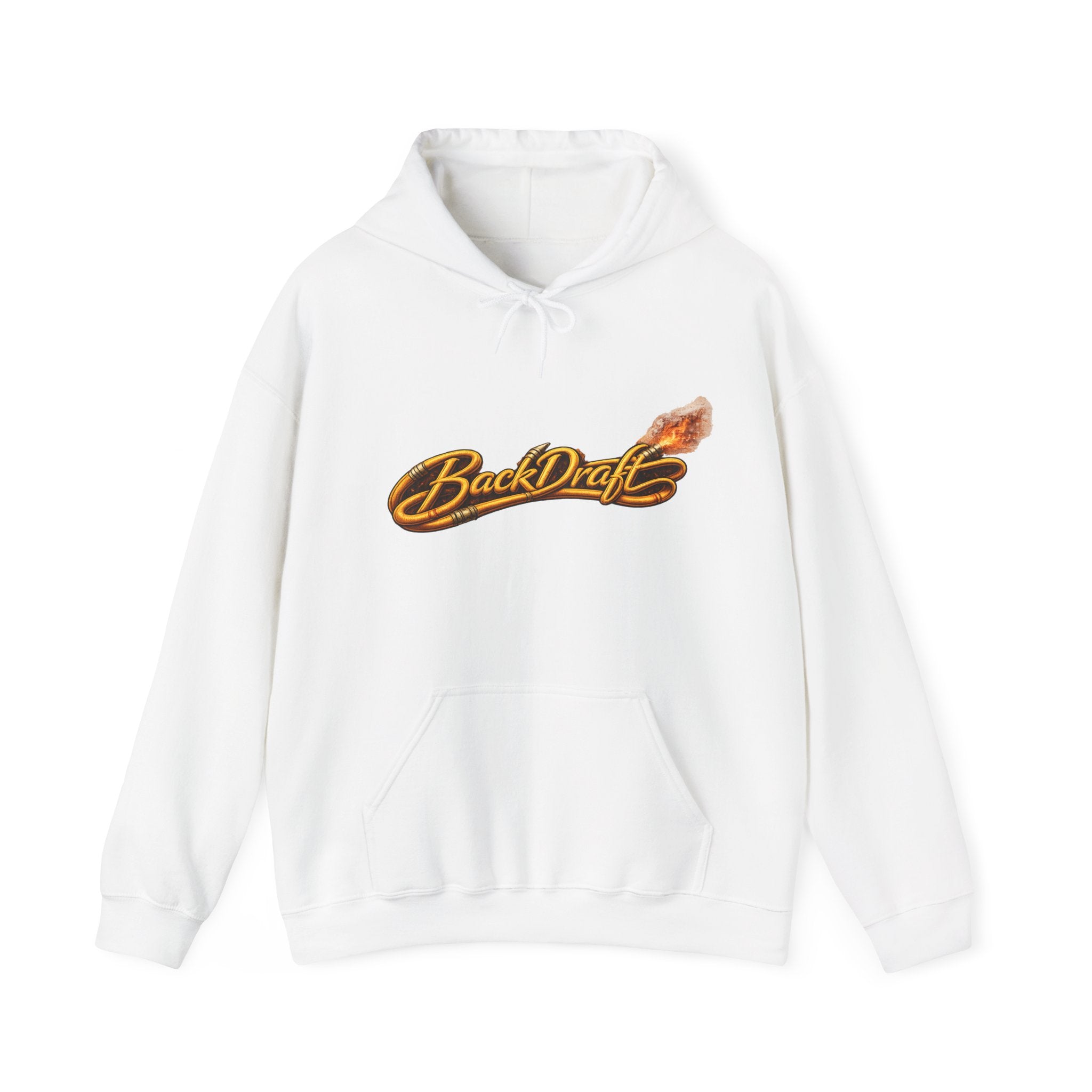 BackDraft Logo Hoodie — Retro Flame Script Pullover