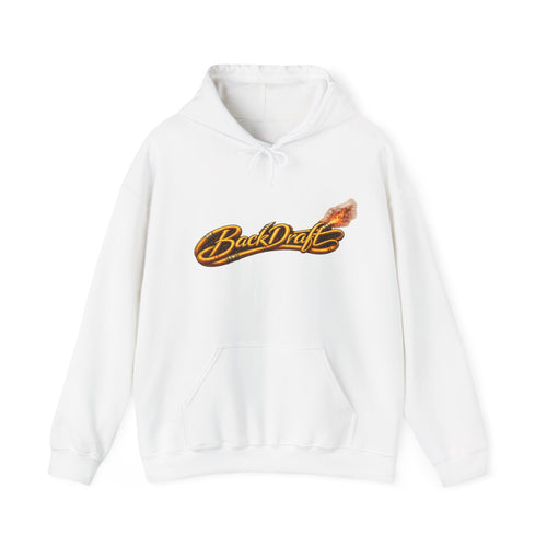 BackDraft Logo Hoodie — Retro Flame Script Pullover