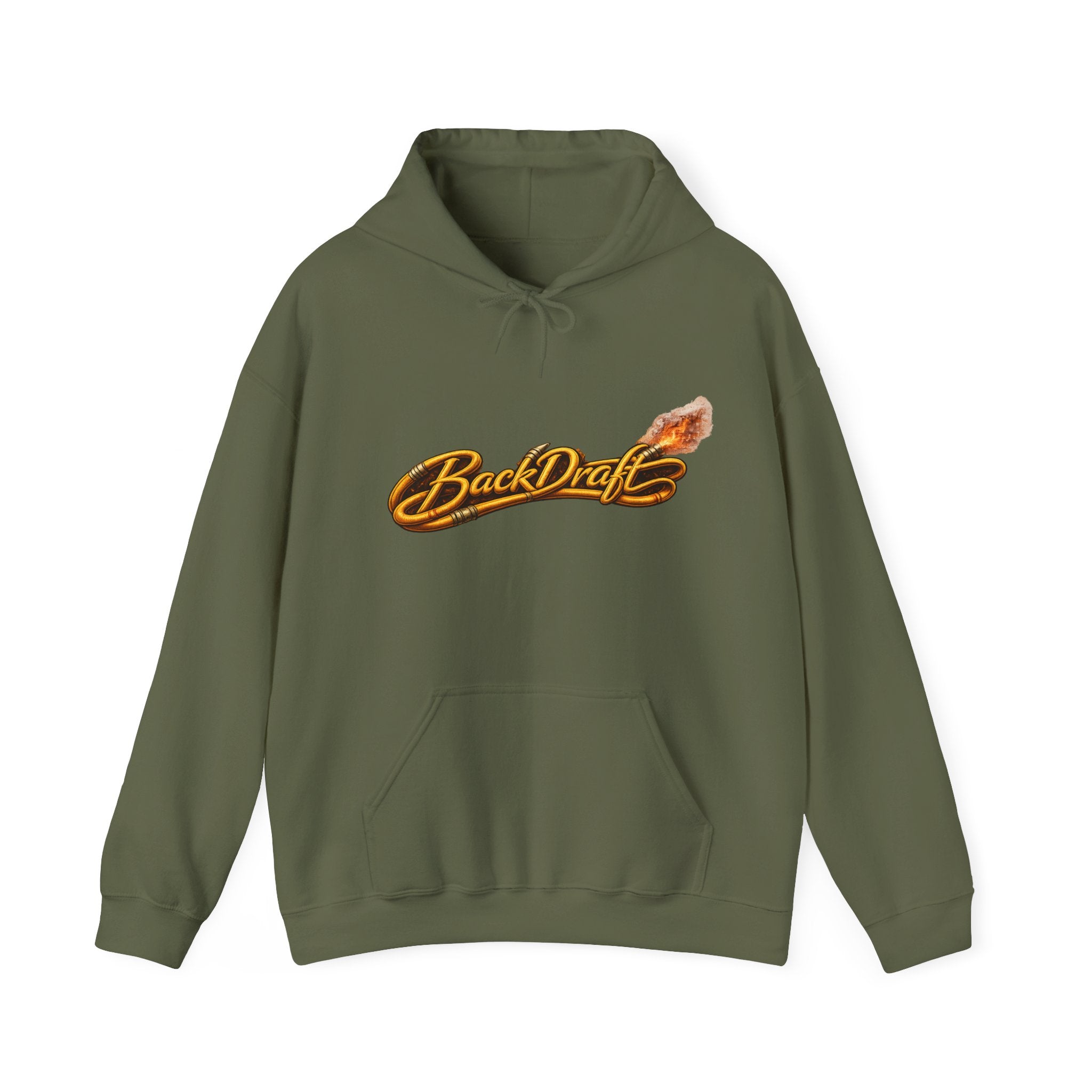 BackDraft Logo Hoodie — Retro Flame Script Pullover
