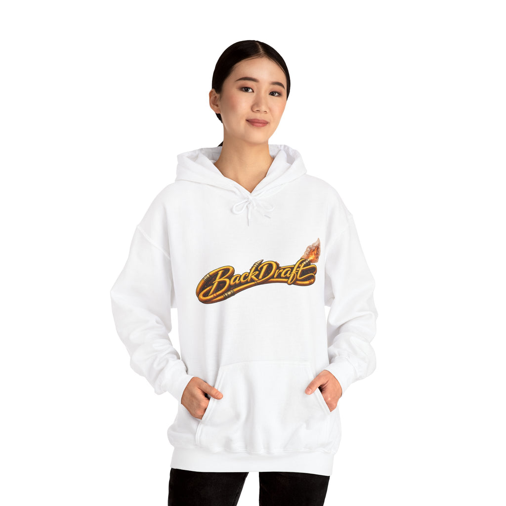 BackDraft Logo Hoodie — Retro Flame Script Pullover