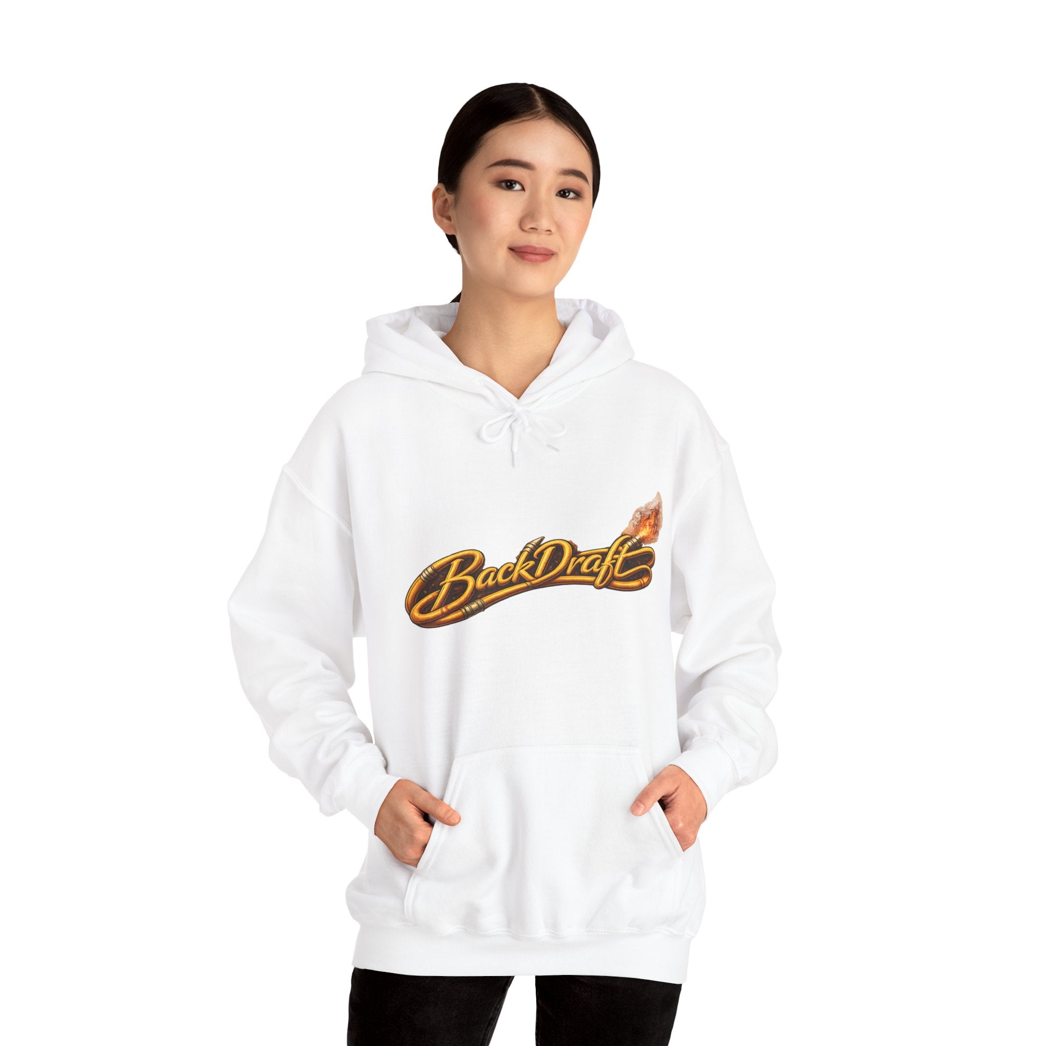 BackDraft Logo Hoodie — Retro Flame Script Pullover