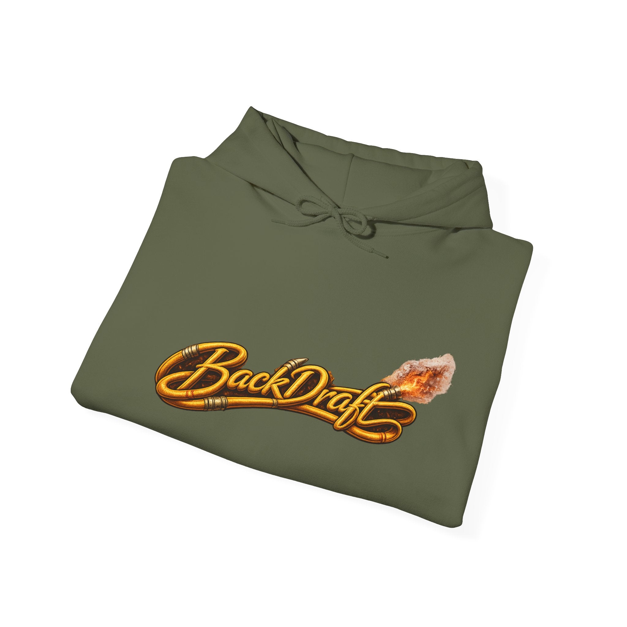 BackDraft Logo Hoodie — Retro Flame Script Pullover