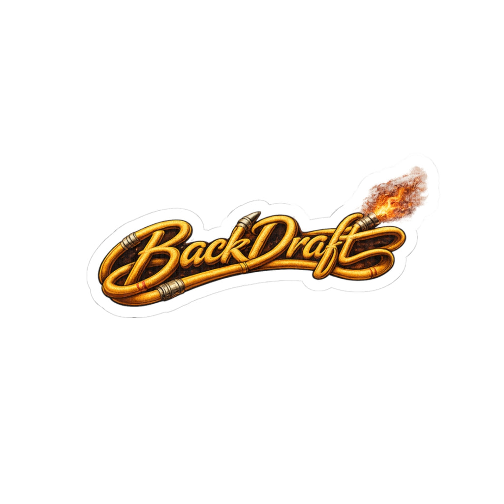 BackDraft Fire Logo Sticker — Kiss-Cut Flame Decal for Laptops & Gear