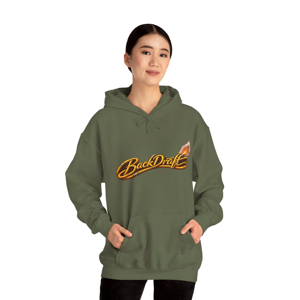 BackDraft Logo Hoodie — Retro Flame Script Pullover
