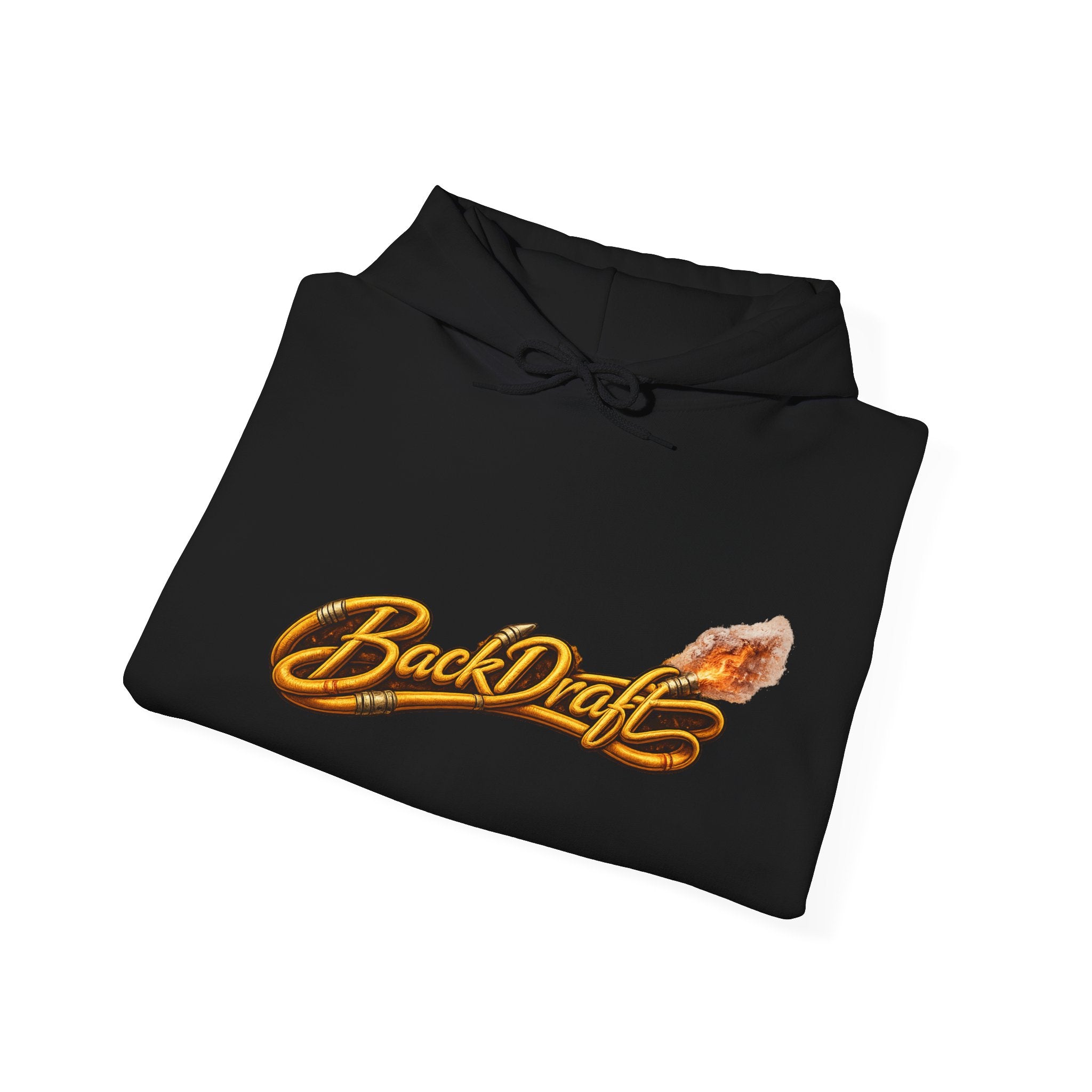 BackDraft Logo Hoodie — Retro Flame Script Pullover