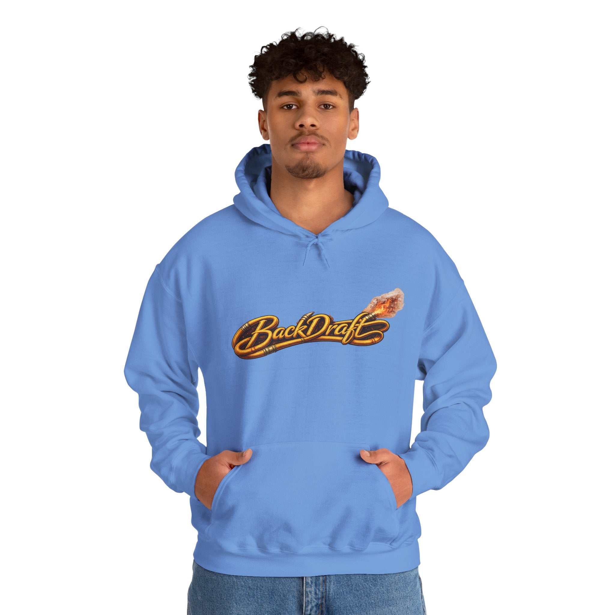 BackDraft Logo Hoodie — Retro Flame Script Pullover
