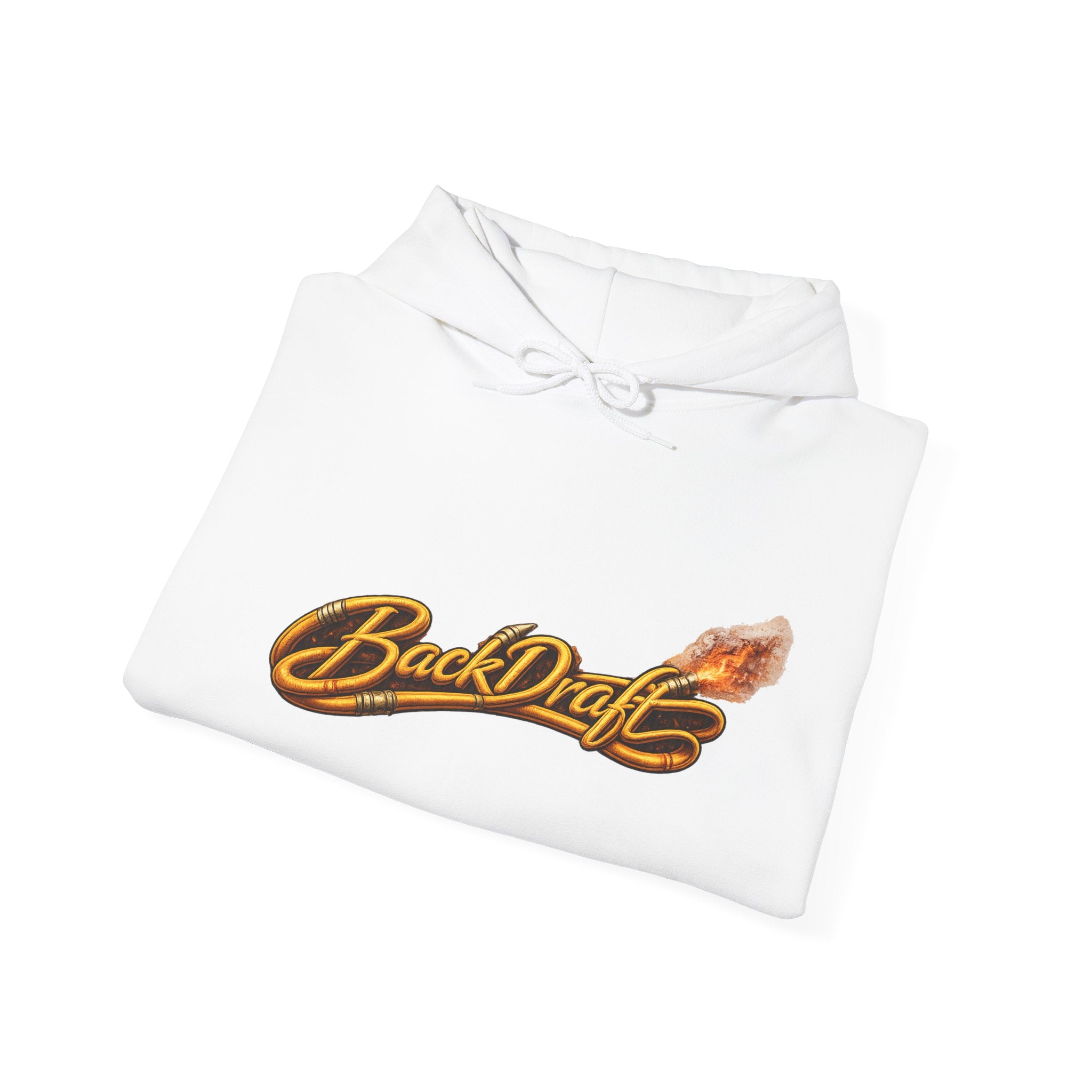 BackDraft Logo Hoodie — Retro Flame Script Pullover