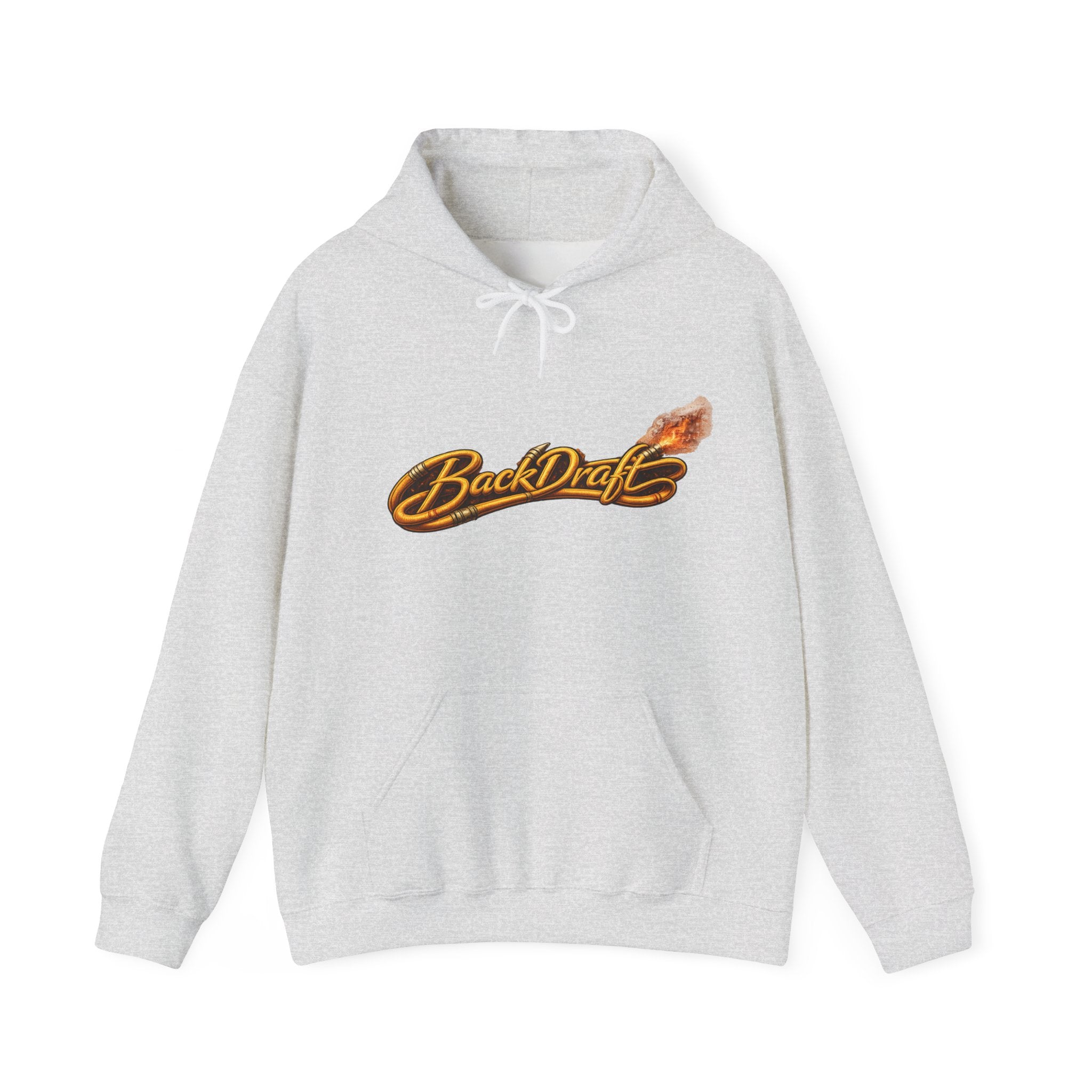 BackDraft Logo Hoodie — Retro Flame Script Pullover